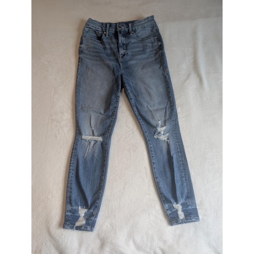 Good American Distressed Skinny Jeans Ripped Knee‎ Ankle Hem Size 6/28